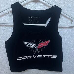 Chemistry Black Crop Top with Red and White Design